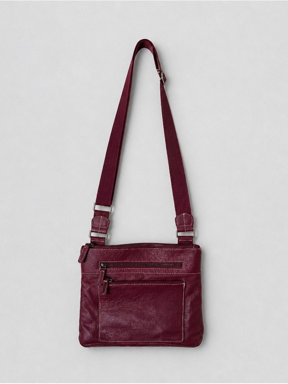 Roots Burgundy Leather Crossbody Bag | Genuine Leather Purse | Minimalist